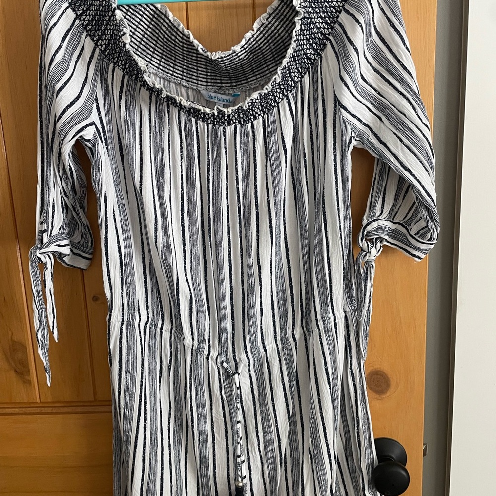 Blue Island One Shoulder Striped Dress